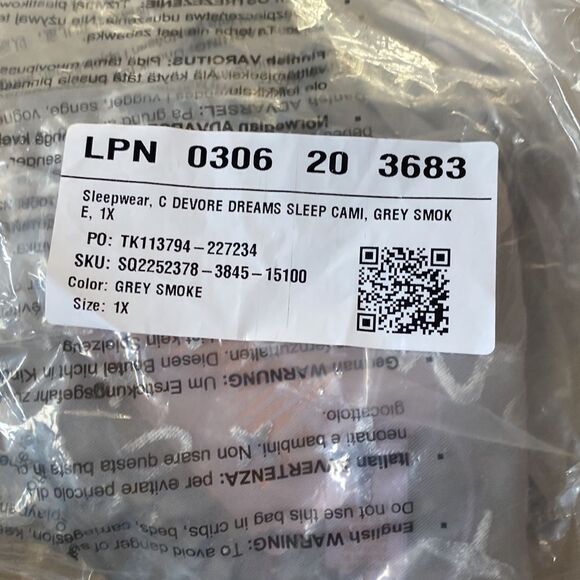 Savage‎ x Fenty Women's Devoré Dreams Velvet Sleep Cami 1X Grey NWT IN PACKAGING - Picture 7 of 8